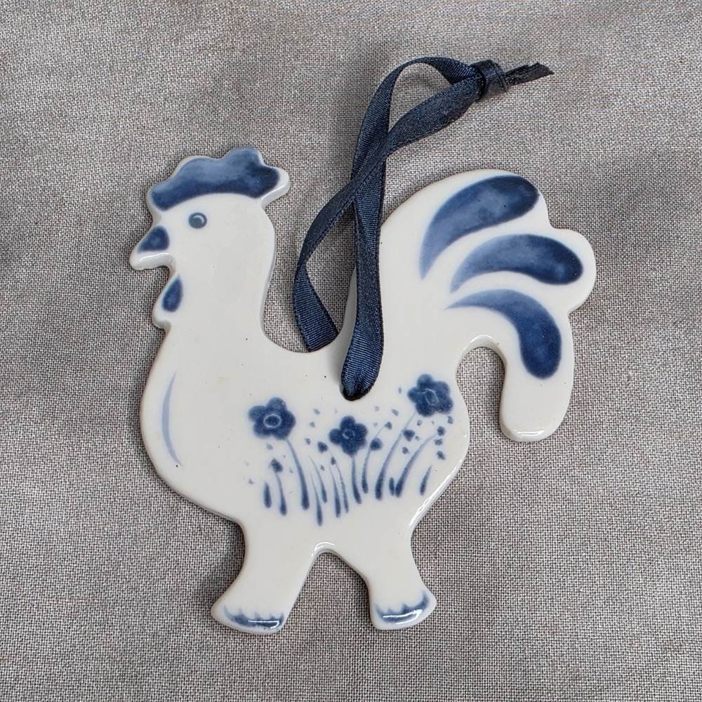 Russ Berrie Ceramic Rooster Floral Ornament Cottagecore Grannycore Vtg